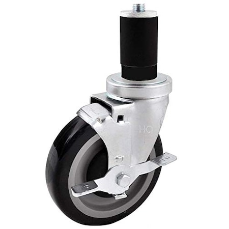 Casterhq Caster for Work Tables, 5" Polyurethane Wheel, 1-1/2" Expanding Rubbe HD5050-76-MIR-TLB